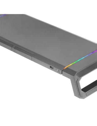 Mars Gaming MGS-ONE Negro, Soporte Monitor RGB Chroma, Tamaño Ajustable, Soporte Smartphone y Tablet, USB Frontal 2.0