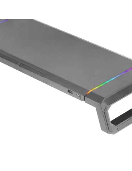 Mars Gaming MGS-ONE Negro, Soporte Monitor RGB Chroma, Tamaño Ajustable, Soporte Smartphone y Tablet, USB Frontal 2.0