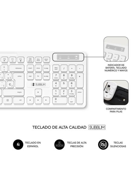 SUBBLIM Teclado Ergonómico y ratón Combo Business Slim Silencioso Inalámbrico 2.4G Blanco