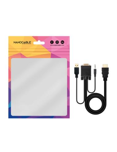 Nanocable Cable Conversor HDMI a VGA+Audio+USB, 1.8 m, Negro