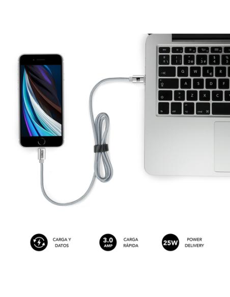 SUBBLIM CARGADOR ULTRA RAPIDO 2xUSB DE PARED PD25W+QC3.0+Cable C to C y lightning Blanco