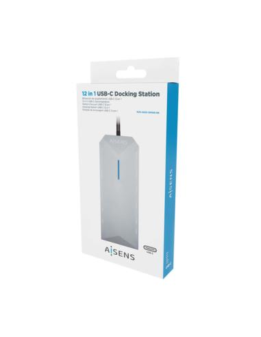 AISENS USB-C Dock 12 En 1, USB-C A 2xHDMI, 1xRJ45, 3xUSB-A, 2xUSB-C, 1xUSB-C PD, 1xAudio, 1xSD, 1xMicro SD, Gris, 30cm