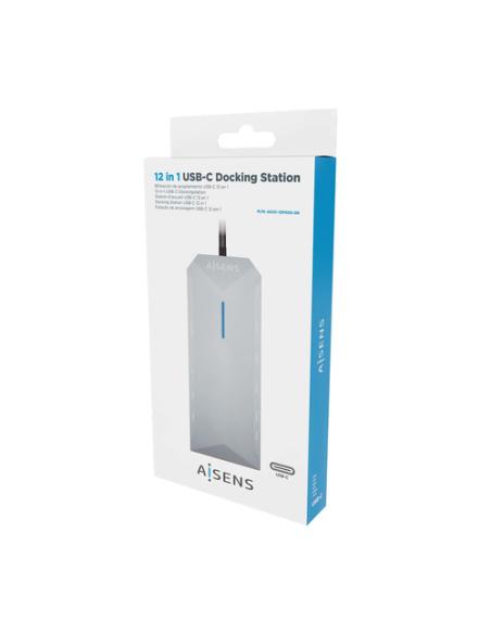 AISENS USB-C Dock 12 En 1, USB-C A 2xHDMI, 1xRJ45, 3xUSB-A, 2xUSB-C, 1xUSB-C PD, 1xAudio, 1xSD, 1xMicro SD, Gris, 30cm