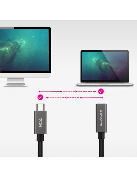 Nanocable Cable Prolongador USB-C 3.2 Gen2x2 20Gbps 3A, 4K/60Hz, USB-C/M-USB-C/H, Negro, 2 m