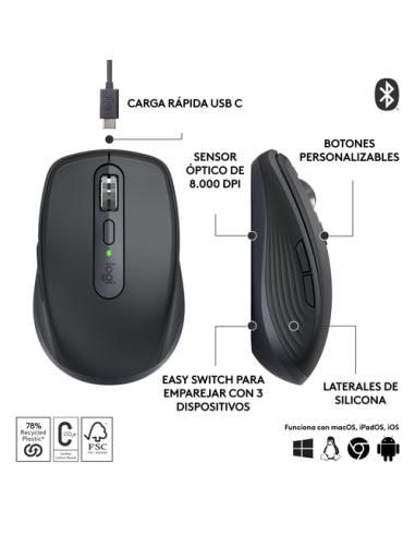 Logitech 910-006929 ratón Oficina mano derecha RF Wireless + Bluetooth Laser 8000 DPI