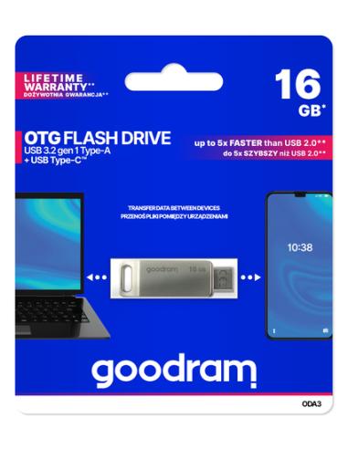 Goodram ODA3 unidad flash USB 16 GB USB Type-A / USB Type-C 3.2 Gen 1 (3.1 Gen 1) Plata