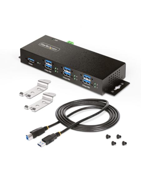 StarTech.com Hub USB Industrial de 7 Puertos Gestionado - Servicio Pesado - Caja de Metal - Protección ESD y Sobretensión - Mont