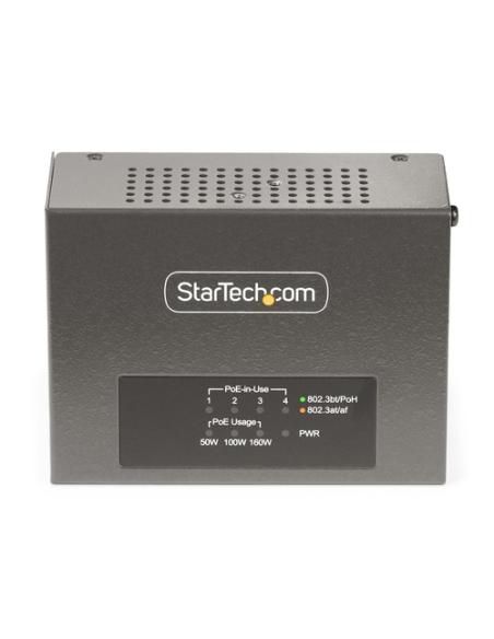 StarTech.com Switch PoE / PoE+ / PoE++ 802.3af/802.3at/802.3bt de 4 Puertos - 95W - 160W de Capacidad de Potencia - Inyector Pow