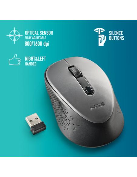 NGS DEW ratón Oficina Ambidextro RF inalámbrico Óptico 1600 DPI