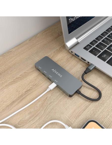 AISENS Hub USB 3.2 Gen2 10G USB-C, USB-C/M-4xUSB-C/H, Gris, 15cm