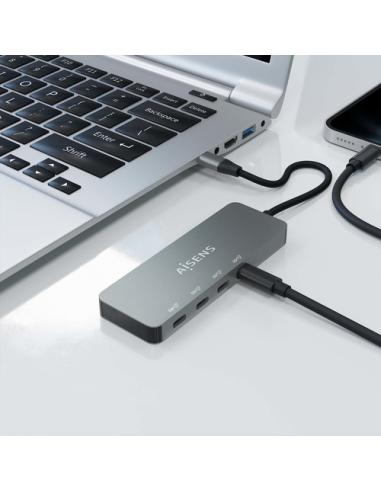 AISENS Hub USB 3.2 Gen2 10G USB-C, USB-C/M-4xUSB-C/H, Gris, 15cm