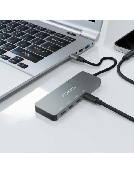 AISENS Hub USB 3.2 Gen2 10G USB-C, USB-C/M-4xUSB-C/H, Gris, 15cm