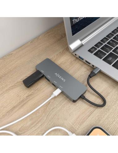 AISENS Hub USB 3.2 Gen2 10G USB-C, USB-C/M-2xUSB-C/H-2xUSB-A/H, Gris, 15cm