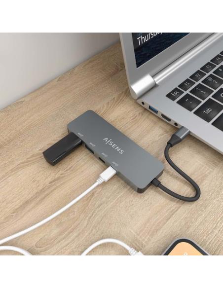 AISENS Hub USB 3.2 Gen2 10G USB-C, USB-C/M-2xUSB-C/H-2xUSB-A/H, Gris, 15cm
