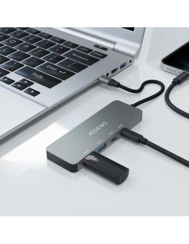 AISENS Hub USB 3.2 Gen2 10G USB-C, USB-C/M-2xUSB-C/H-2xUSB-A/H, Gris, 15cm
