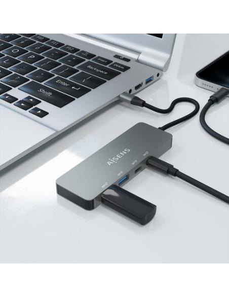 AISENS Hub USB 3.2 Gen2 10G USB-C, USB-C/M-2xUSB-C/H-2xUSB-A/H, Gris, 15cm