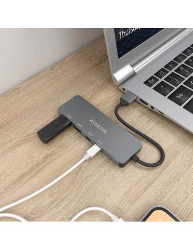 AISENS Hub USB 3.2 Gen2 10G USB-A, USB-A/M-2xUSB-C/H-2xUSB-A/H, Gris, 15cm