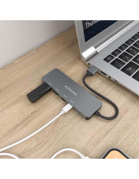AISENS Hub USB 3.2 Gen2 10G USB-A, USB-A/M-2xUSB-C/H-2xUSB-A/H, Gris, 15cm