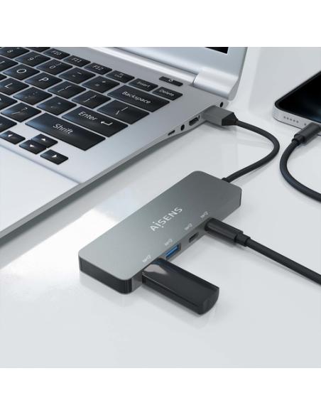 AISENS Hub USB 3.2 Gen2 10G USB-A, USB-A/M-2xUSB-C/H-2xUSB-A/H, Gris, 15cm