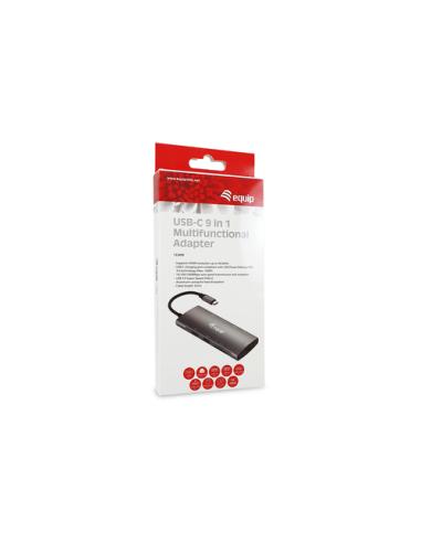 Equip Adaptador multifunción USB-C 9 en 1, HDMI 4K/60Hz, Gigabit LAN, USB 3.2 GEN1, SD/TF, 100W USB PD