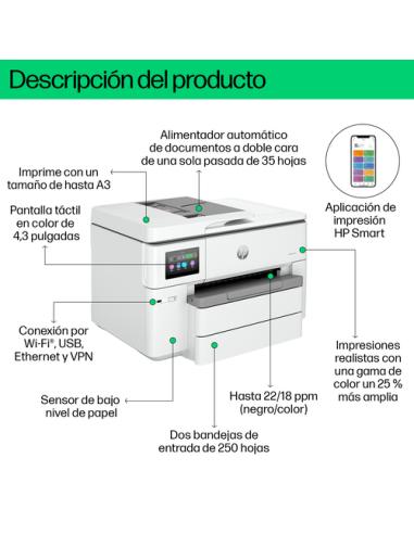 HP OfficeJet Pro 9730e Inalámbrico All-in-One Color Impresora, Servicio Instant Ink; Impresión a doble cara