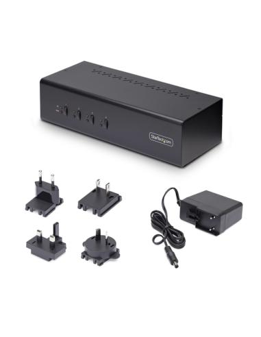 StarTech.com Switch Conmutador KVM de 4 Puertos y 2 Monitores DisplayPort - 4K 60Hz - Hub Ladrón 2 Puertos USB 5Gbps - 2x USB 2.