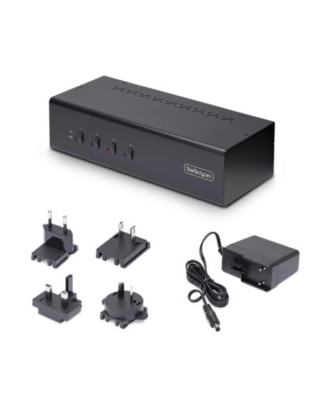 StarTech.com Switch Conmutador KVM de 4 Puertos y 2 Monitores DisplayPort - 4K 60Hz - Hub Ladrón 2 Puertos USB 5Gbps - 2x USB 2.