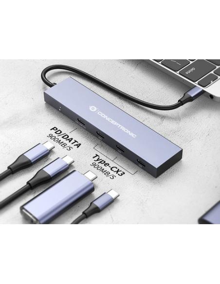 Conceptronic HUBBIES14G hub de interfaz USB 3.2 Gen 2 (3.1 Gen 2) Type-C 10000 Mbit/s Gris
