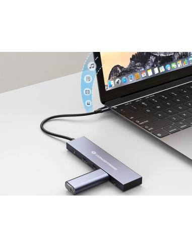 Conceptronic HUBBIES14G hub de interfaz USB 3.2 Gen 2 (3.1 Gen 2) Type-C 10000 Mbit/s Gris