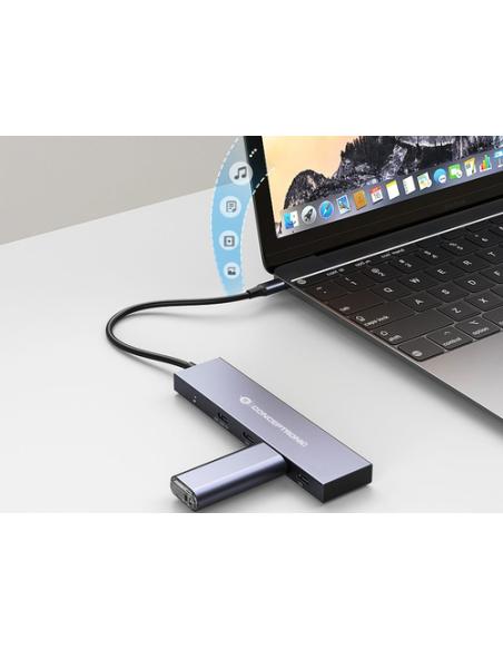 Conceptronic HUBBIES14G hub de interfaz USB 3.2 Gen 2 (3.1 Gen 2) Type-C 10000 Mbit/s Gris