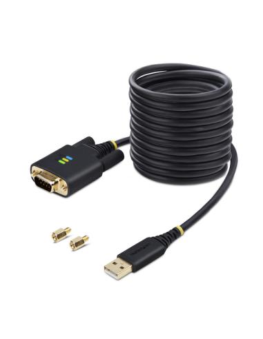 StarTech.com Cable Adaptador USB a Serie de 3m - Retención COM - FTDI - USB a DB9 RS232 Serial - Tornillos Intercambiables - Pro
