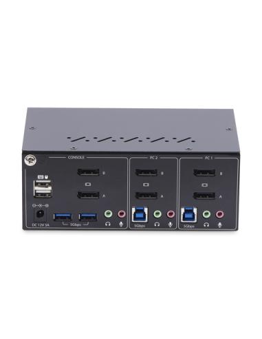 StarTech.com Switch KVM de 2 Puertos DisplayPort para 2 Monitores - Conmutador KVM 4K60Hz - Hub Ladrón 2x USB 5Gb - Hub 2x USB 2