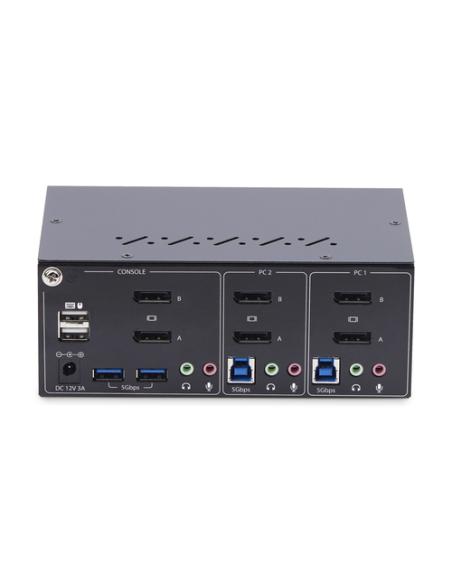 StarTech.com Switch KVM de 2 Puertos DisplayPort para 2 Monitores - Conmutador KVM 4K60Hz - Hub Ladrón 2x USB 5Gb - Hub 2x USB 2