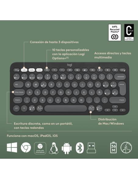 Logitech 920-012227 teclado Ratón incluido Universal RF Wireless + Bluetooth QWERTY Español Grafito