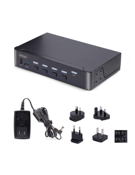 StarTech.com Switch Conmutador KVM DisplayPort de 4 Puertos - 8K60/4K144 - para Un Monitor - DP 1.4 - 2x USB 3.0 - 4x USB 2.0 HI
