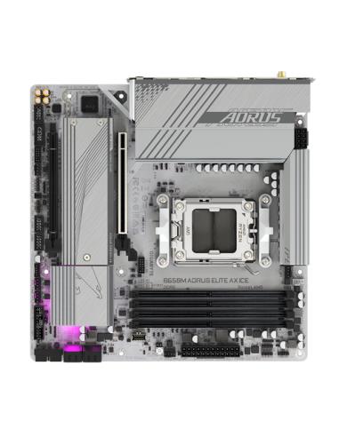 GIGABYTE B650M AORUS ELITE AX ICE Placa base - AMD Ryzen serie 9000, VRM de 12+2+2 fases, hasta 8000 MHz DDR5 (OC), 1xPCIe 5.0 +