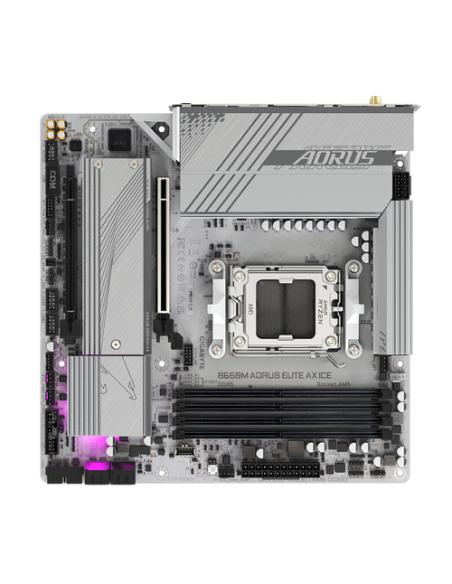 GIGABYTE B650M AORUS ELITE AX ICE Placa base - AMD Ryzen serie 9000, VRM de 12+2+2 fases, hasta 8000 MHz DDR5 (OC), 1xPCIe 5.0 +