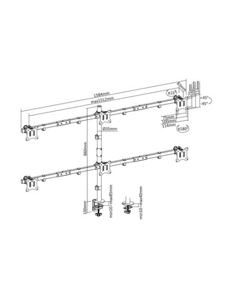 Equip Soporte articulado de sobremesa para 6 monitores de 17"-32