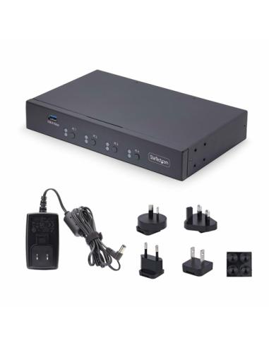 StarTech.com Switch KM/USB 4 Puertos con Conmutación por Ratón - Conmutador KM USB 3.0 de Teclado y Ratón para 4 Ordenadores - C