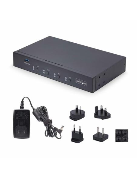 StarTech.com Switch KM/USB 4 Puertos con Conmutación por Ratón - Conmutador KM USB 3.0 de Teclado y Ratón para 4 Ordenadores - C