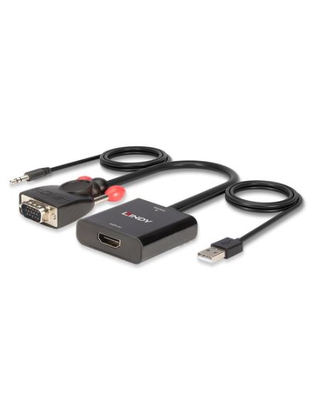 Lindy 38284 adaptador de cable de vídeo VGA (D-Sub) + 3,5mm HDMI + USB Negro