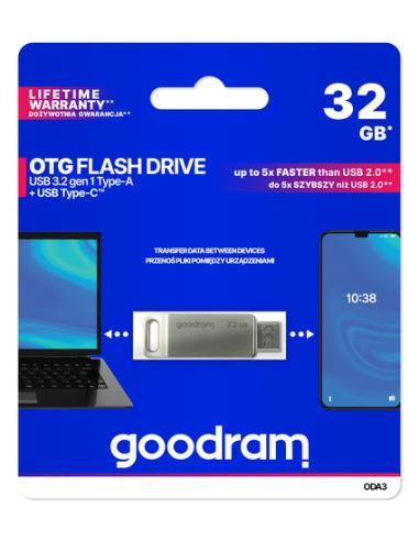 Goodram ODA3 unidad flash USB 32 GB USB Type-A / USB Type-C 3.2 Gen 1 (3.1 Gen 1) Plata