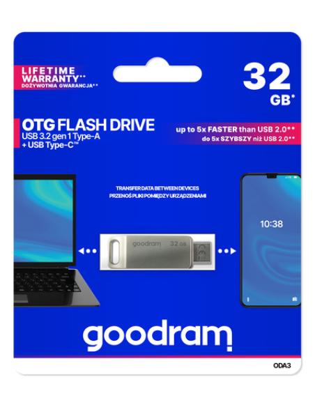 Goodram ODA3 unidad flash USB 32 GB USB Type-A / USB Type-C 3.2 Gen 1 (3.1 Gen 1) Plata