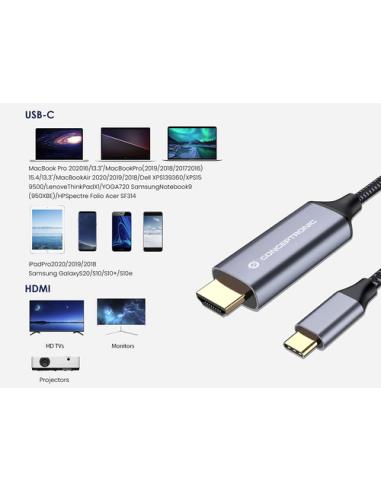 Conceptronic ABBY10G adaptador de cable de vídeo 2 m USB Tipo C HDMI Gris