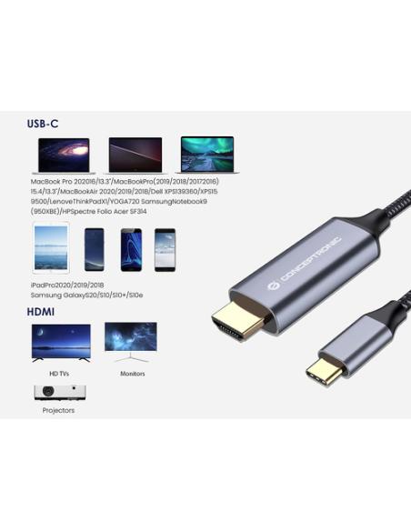 Conceptronic ABBY10G adaptador de cable de vídeo 2 m USB Tipo C HDMI Gris