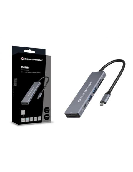 Conceptronic DONN23G base para portátil y replicador de puertos Alámbrico USB 3.2 Gen 1 (3.1 Gen 1) Type-C Gris