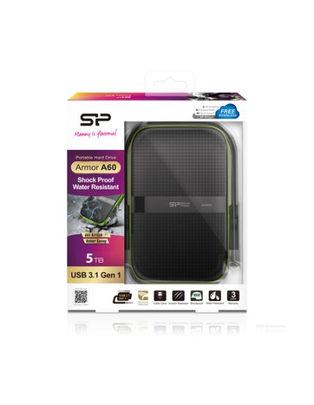 Silicon Power Armor A60 disco duro externo 5 TB 2.5" Micro-USB B 3.2 Gen 1 (3.1 Gen 1) Negro, Verde
