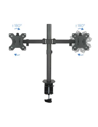 TooQ Soporte de Mesa Giratorio e Inclinable para 2 Pantallas (Monitor / TV Plasma / LCD / LED) 13” – 32”, de Dos Brazos, Negro