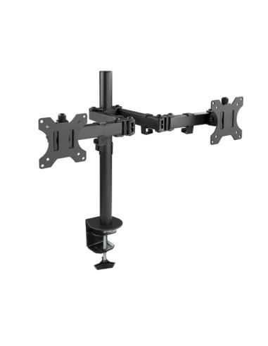 TooQ Soporte de Mesa Giratorio e Inclinable para 2 Pantallas (Monitor / TV Plasma / LCD / LED) 13” – 32”, de Dos Brazos, Negro