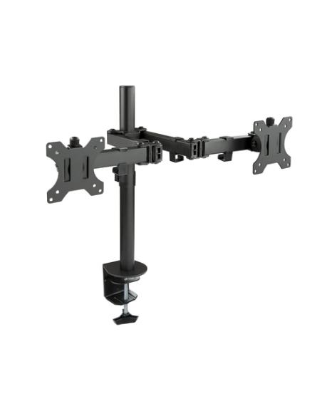 TooQ Soporte de Mesa Giratorio e Inclinable para 2 Pantallas (Monitor / TV Plasma / LCD / LED) 13” – 32”, de Dos Brazos, Negro
